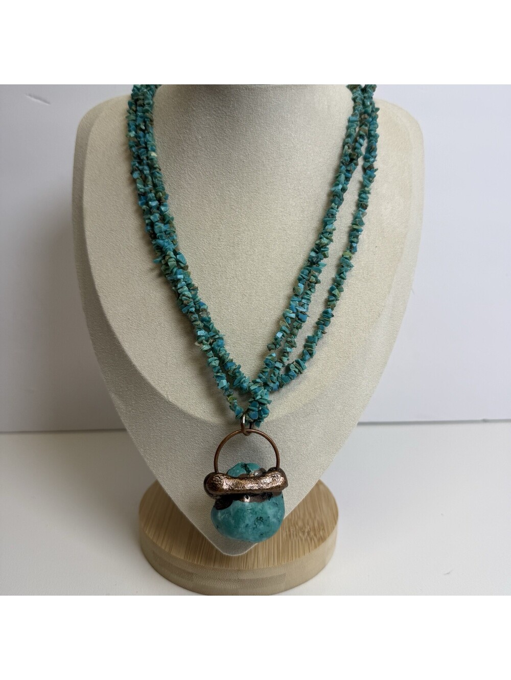 Vintage Turquoise Chip Multi Layer Necklace Boho Western Jewelry Pendant Retro